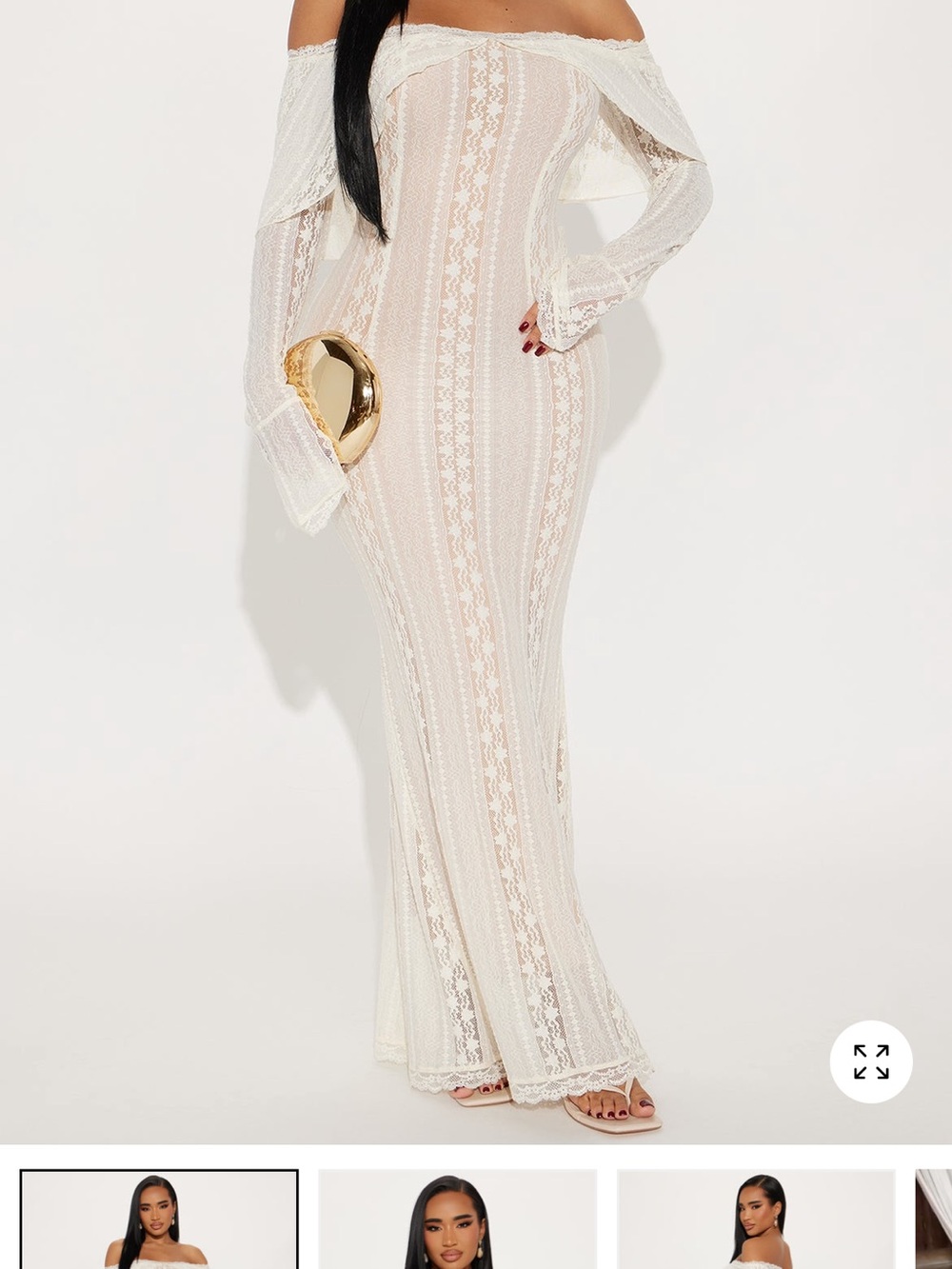 Fashion Nova Off-Shoulder Ivory Lace Maxi Dress